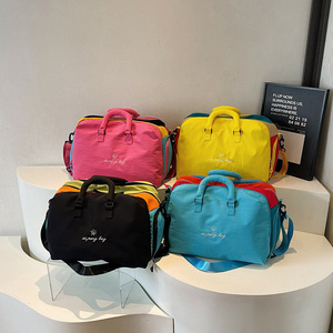 Xipeng <b>Bag</b> Color Blocking Travel <b>Duffel</b> <b>Large</b> Capacity Soft Handle Unisex Carry On Luggage Rose Pink Yellow Blue - Product Image 2