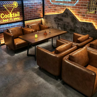 Ensemble de table et canapé en cuir vieilli industriel, canapé 3 places en PU couleur cognac, pieds en métal noir pour bar, pub, restaurant, salon