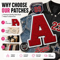 Patch brodé 3D personnalisé en chenille, lettre A, rouge, à coudre/à repasser, pour vestes, sacs à dos, sweats à capuche