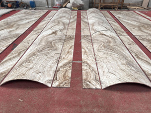 กระเบื้องออนิกซ์สีน้ำตาลลายคลื่นแปลกตาแบบตัดตามขนาด แผ่นผนังออนิกซ์สีขาวเปอร์เซีย แผงผนังหยก คอลัมน์ออนิกซ์แกะสลักสำหรับตกแต่ง - Product Image 3