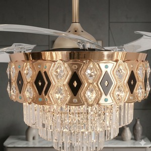 Luxury LED <b>Ceiling</b> <b>Fan</b> <b>with</b> Crystal Chandelier Retractable Blades <b>Remote</b> Control Silent Motor Gold Finish Home Decor - Product Image 3