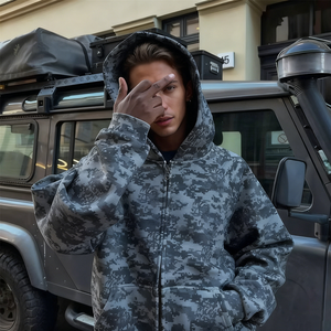 <span class=keywords><strong>เสื้อ</strong></span><span class=keywords><strong>ฮู</strong></span>้ดซิปสไตล์วินเทจ<span class=keywords><strong>ลาย</strong></span>พราง ผ้าหนา 500 GSM ทรงปกติ ยูนิเซ็กซ์  ย้อมสีพื้น  ปรับแต่งได้ - Product Image 1