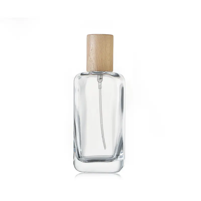 Quadratische transparente 50ml Klarglas flasche mit Holzmaserung