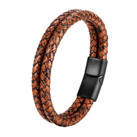 Bracelet en cuir véritable tissé avec fermoir magnétique en acier inoxydable de haute qualité pour hommes, logo personnalisé