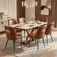 Chaise de salle à manger en cuir PU vintage en gros avec garniture à rivets de style antique et poche arrière pratique pour la maison, le restaurant, le café