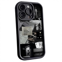 Coque de téléphone en silicone gel noir et blanc compatible DIY pour iPhone 17 Pro Max, 14, 13/12, 11 – Motif 'Fragments de Vie' – Populaire sur Internet, style japonais et coréen