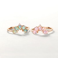 Bague plaquée or rose 18 carats en argent sterling 925 avec opale de laboratoire, cristal rose, labradorite et cinq pierres cabochon en forme de poire pour couronne