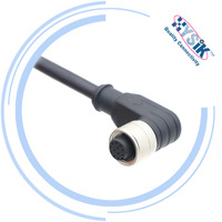 Conector M12 en Ángulo de 90 Grados Macho-Hembra, Código A, Optimizado para Ahorrar Espacio, Roscado, para Cable Codificador, Calibres 22, 24 y 26 AWG