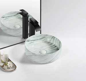 Lavabo da appoggio in ceramica bianca moderna con motivo a pietra blu iridescente, capacità 9L, garanzia 5 anni - Product Image 3