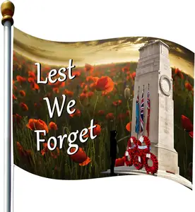 Tren Asli Poliester 3x5ft Kenangan Besar Bendera Poppy Hari Minggu Jangan Sampai Kita Lupa Pahlawan Perang Tentara Pasukan Bersenjata
