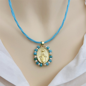 Collana con Ciondolo Creativo in Rame Placcato <span class=keywords><strong>Oro</strong></span> 18K e Turchese Blu Fatto a Mano, Gioielli Etnici all'Ingrosso OEM - Product Image 2