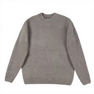 Grey <b>Mohair</b> Blend Fuzzy Knit Crew Neck <b>Sweater</b> Long Sleeve Winter Pullover Custom Apparel OEM ODM Manufacturer Supplier - Product Image 1
