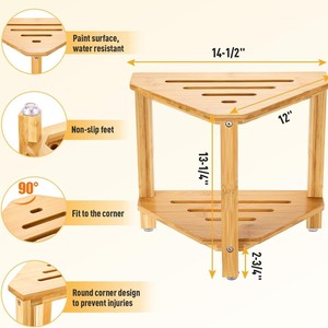 Bamboo Corner <b>Shower</b> Stool 14.5x12x13.25 Inch Two Tier <b>Storage</b> <b>Rack</b> Non Slip Feet Bathroom Shelf Natural Wood Color - Product Image 1