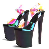 20CM / 8 pouces TPU supérieur femmes mode exotique haut talon plate-forme Peep Toe bride à la cheville sandale pôle chaussures de danse