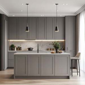 Comptoir de bar moderne pour cuisine, design d'îlot personnalisé, finition acrylique, charnières à fermeture douce, acier inoxydable, ensemble complet comprenant un évier - Product Image 4