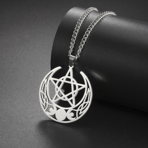 Ba mặt trăng Nữ Thần Vòng cổ lưỡi liềm trăng sao năm cánh bảo vệ amulet wiccan Mặt dây chuyền thép không gỉ trang <span class=keywords><strong>s</strong></span>ức - Product Image 4