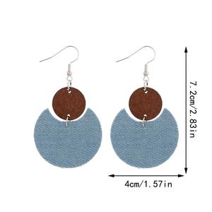 Faux cuir boucles d'oreilles géométrique gouttelette croissant bois cuir Patchwork pendentif boucles d'oreilles pour femmes Uionen 875 - Product Image 4