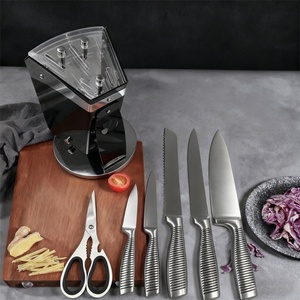 7 Pieces Professional Sharp Stainless Steel Chef Knives Silver Kitchen Knife Set With <b>Acrylic</b> Knife <b>Block</b> - Product Image 2