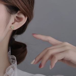 LT-1333 925 Sterling Silver <strong>Fine</strong> <strong>Stud</strong> <strong>Earrings</strong> for Women Small Green Jade-2025 Trendy Ear <strong>Studs</strong> Niche Design - Product Image 5