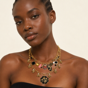 Collier double couche tendance avec pendentif cœur et fleur vintage, collier ras du cou vintage, bijoux de mode pour femme, Collar De <span class=keywords><strong>Moda</strong></span> - Product Image 3