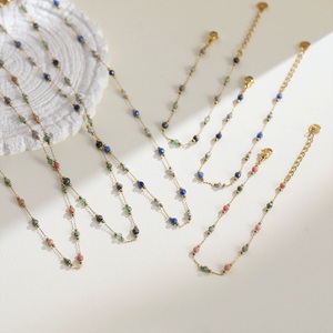 <span class=keywords><strong>Collier</strong></span> vintage en acier inoxydable imperméable avec perles en pierre naturelle <span class=keywords><strong>pour</strong></span> femme, à porter au quotidien - Product Image 1