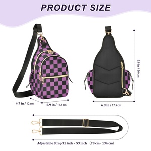 Bolso de pecho impermeable morado a cuadros para exteriores, bandolera deportiva de poliéster, bolso cruzado para mujer - Product Image 2