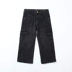 Nouveau pantalon <span class=keywords><strong>cargo</strong></span> en jean <span class=keywords><strong>noir</strong></span> délavé et doux pour enfants, coupe droite ample avec poches latérales, pour 9 ans - Product Image 1