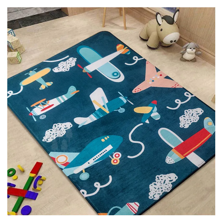 Safety Test Flammability 3D Flannel Printing Pattern Bedroom Carpet Kids Room Rug Non-slip Decorative Bedside Mat