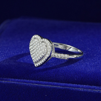 Bague en forme de cœur sertie de pierres, plaquée rhodium, tendance, bague en forme de cœur pour femmes, haute qualité, zircone cubique 5A, forme de cœur, bague en zircone cubique, unisexe