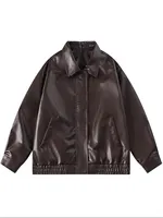 Veste en cuir PU teintée pour homme LAYENNE, grande taille, coupe-vent, style hip-hop, avec design tissé, épaisse pour l'automne