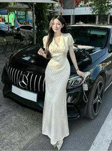 Vestido Maxi Casual con Cuello en V y Estampado de Puntos Blancos, Vestido de Fiesta con Escote Cruzado y Estampado de Puntos Vietnamita, Tela de Chifón Suave - Product Image 6