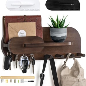 Wooden <b>Key</b> Rack <b>Wall</b> Mounted Mail <b>Holder</b> With Hooks For <b>Keys</b> And Bags Living Room Storage Organizer - Product Image 1