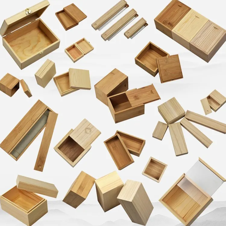 Cajas de madera personalizadas para artesanías, caja de almacenamiento de madera y bambú para regalo