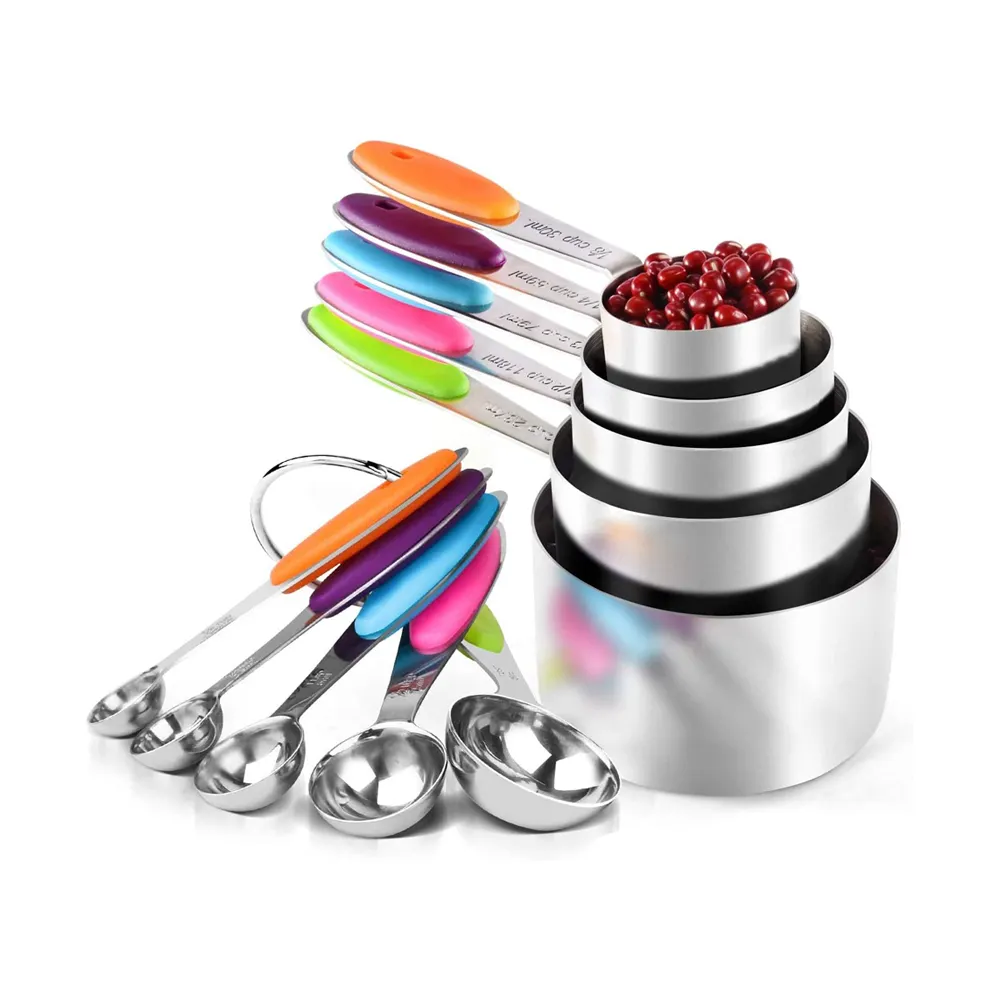 Kitchen Baking 30ml 60ml 80ml 125ml 250ml Stainless Steel Measure Cups and Spoon Set