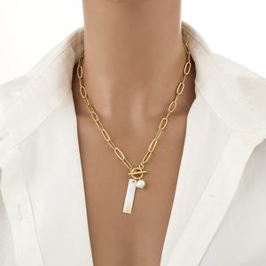 Collana Hip Hop OT fibbia con perle d'acqua dolce croce girocollo rettangolare a catena stile Vintage per gioielli da festa - Product Image 2