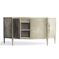 Buffet moderne de luxe haut de gamme à 4 portes, armoire de rangement incurvée couleur champagne, table console pour salon et salle à manger