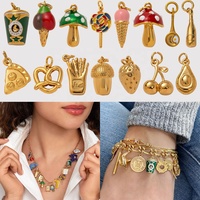 Pendentifs et Breloques de Bijoux Fantaisie en Gros JS, Thème Alimentaire en Acier Inoxydable Doré, Mini Porte-clés pour Colliers et Bracelets