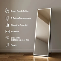 Espejo de pie grande con retroiluminación LED táctil regulable y soporte estable para proyectos de hoteles y apartamentos