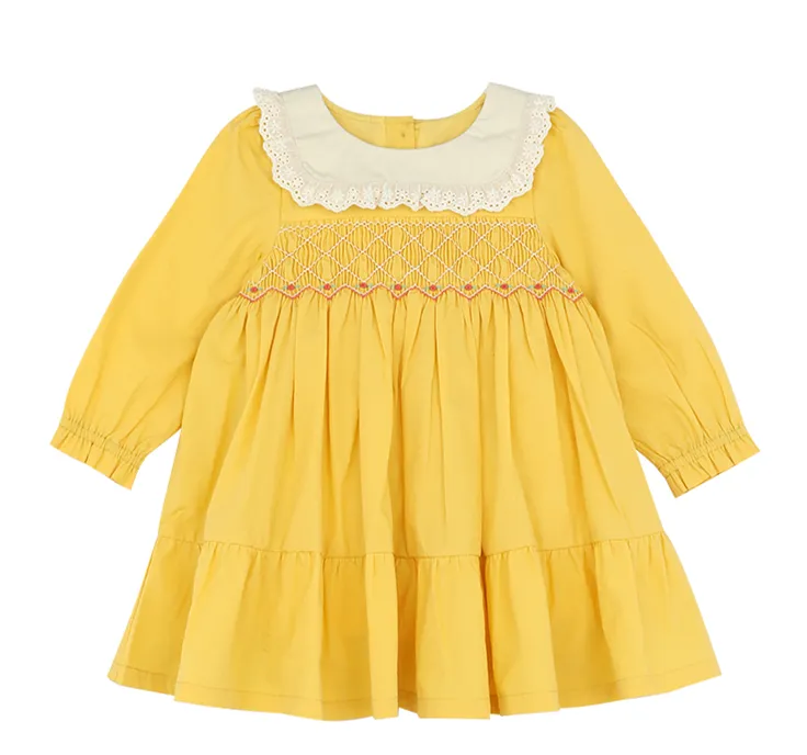 2021 smocking baby dress handmade wholesale yellow cute baby girls smocking dress