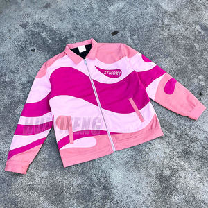 Kustom <span class=keywords><strong>pink</strong></span> kualitas tinggi bekerja ritsleting jaket untuk pria memotong dan menjahit Streetwear Twill jaket kerja Unisex - Product Image 1