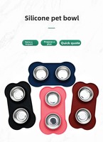 Bol d'alimentation pour animaux de compagnie en gel de silicone pour chats et chiens, design pliable portable à double bol, anti-déversement MJ122