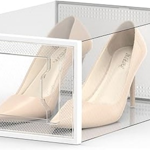 Custom Clear Acrylic Rectangle Injection Molded PC Plastic Stackable Eco-Friendly Detachable Shoe Storage Box Magnets Side Door - Product Image 3