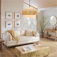 Suspension nordique artisanale en corde de chanvre, lampe de plafond à disque de 50 cm de large, abat-jour en tissu, décoration chambre et salle à manger, personnalisable
