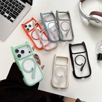 Étui magnétique pour écouteurs 3D en forme de chat, coque de téléphone portable antichoc en acrylique transparent mat avec queue de chat pour iPhone 13/14/15/16/17 Pro Max