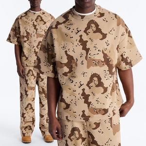 T-shirt Homme KingSen Oversize Imprimé Camouflage Désert Coton Épais Molleton Bouclette Coupe Boxy Épaules Tombantes Style Streetwear Décontracté - Product Image 1