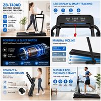 Hochwertiges ZB-T40RD 3,0 PS Elektrisches Laufband mit Manueller Neigung, 120 KG Tragkraft, LED-Anzeige, Motorisiert und Faltbar für Zuhause