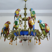 Lustres en vitrail en forme de perroquets pour hôtels, lampes suspendues décoratives pour halls et plafonds de villas