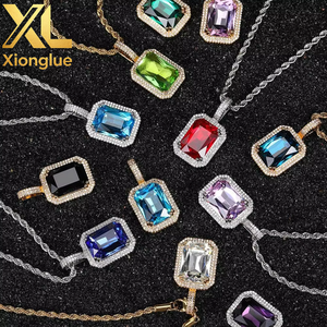 Collar de Moda con Colgante Cuadrado de Cobre con Incrustaciones de Circonitas Grandes y Coloridas, Joyería Popular para Hombre, Regalo - Product Image 5