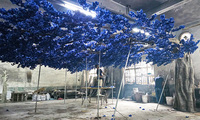 Arbre à fleurs artificiel en cerisier bleu poussiéreux, grand arbre à fleurs, 8 pieds, 10 pieds, arbre d'angle mural en cerisier artificiel pour décoration intérieure, fleurs bleu Klein