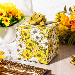Kraft Floral Gift Wrapping <b>Paper</b> Roll Yellow Daisy 23.4 Square Feet Craft <b>Paper</b> Wedding Anniversary Birthday Easter - Product Image 5